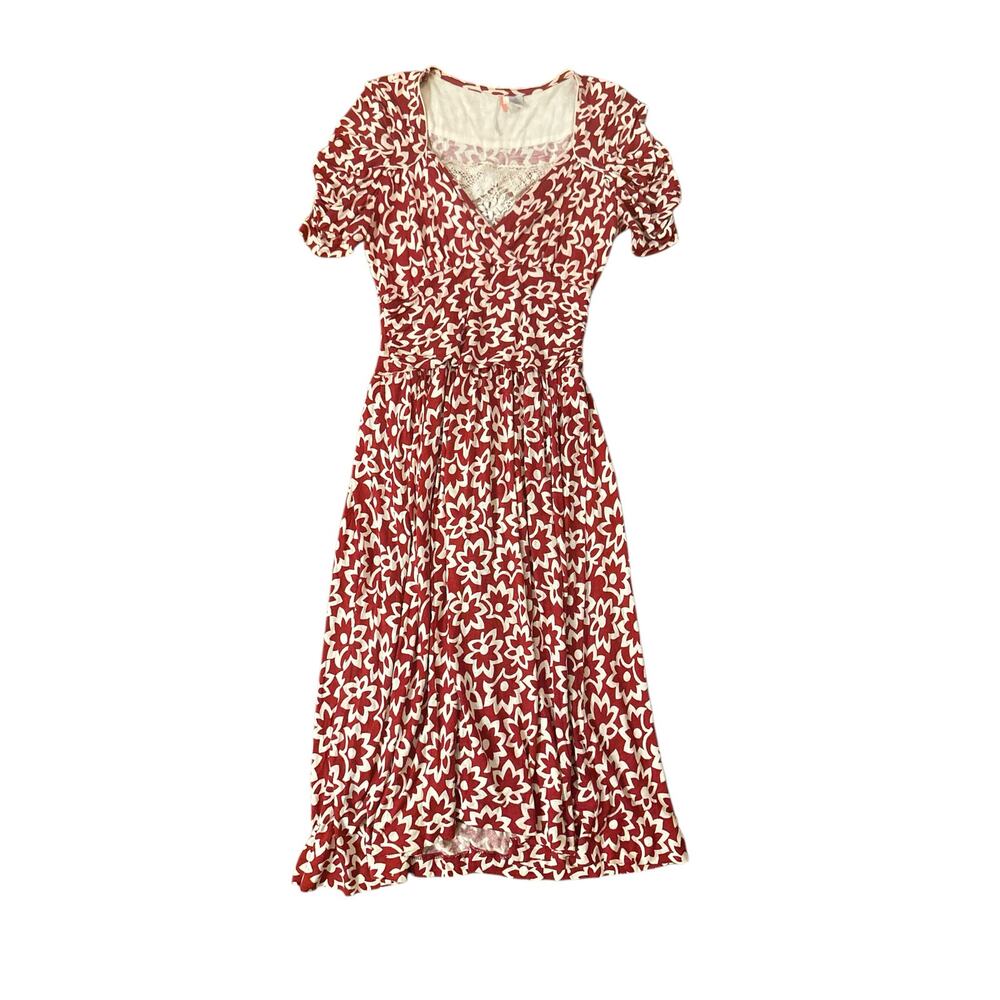 Women XS Anthropologie Ric Rac Stellaflora Red Floral Print Dress Retro
